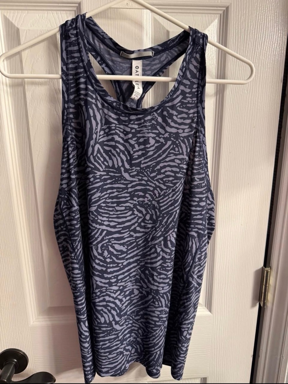 Athleta Navy Patterned Racerback Tank Top